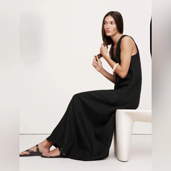 BANANA REPUBLIC Linen V-Neck Maxi Dress NWT - M - Picture 2 of 16